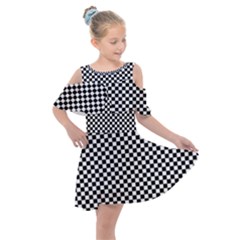 Black And White Background Black Board Checker Kids  Shoulder Cutout Chiffon Dress by Ravend