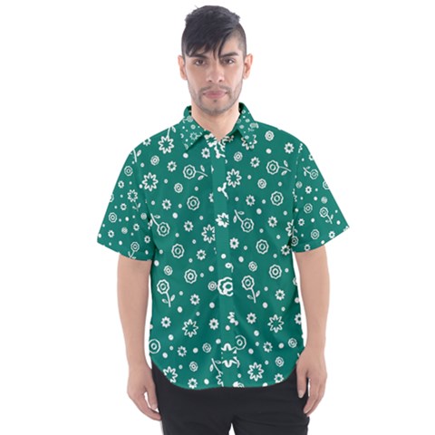 Flowers Floral Background Green Men s Short Sleeve Shirt by danenraven