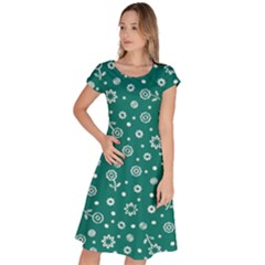 Flowers Floral Background Green Classic Short Sleeve Dress by danenraven