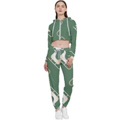 Gold Santa s Sleigh Green Print Cropped Zip Up Lounge Set by TetiBright