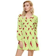 Red Christmas Tree Green Tiered Long Sleeve Mini Dress by TetiBright