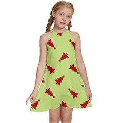 Red Christmas Tree Green Kids  Halter Collar Waist Tie Chiffon Dress by TetiBright