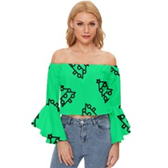 Tree With Ornaments Green Off Shoulder Flutter Bell Sleeve Top by TetiBright