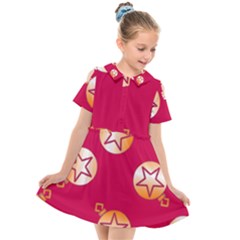 Orange Ornaments With Stars Pink Kids  Short Sleeve Shirt Dress by TetiBright