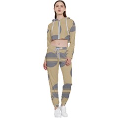 Gray Stripe Ornaments Brown Cropped Zip Up Lounge Set by TetiBright