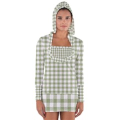 Green Tea White Small Plaids Long Sleeve Hooded T-shirt by ConteMonfrey