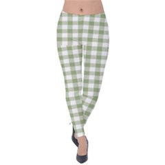 Green Tea White Small Plaids Velvet Leggings by ConteMonfrey