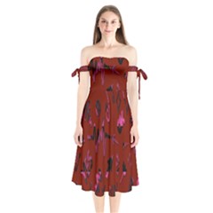 Doodles Maroon Shoulder Tie Bardot Midi Dress by nateshop