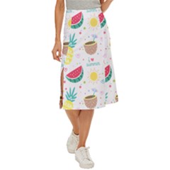 Pineapple And Watermelon Summer Fruit Midi Panel Skirt by Jancukart