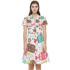 Candy Background Cartoon Short Sleeve Waist Detail Dress by Jancukart