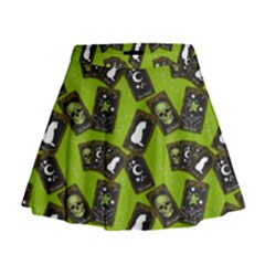 Cats And Skulls - Modern Halloween  Mini Flare Skirt by ConteMonfrey