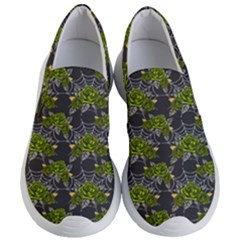 Halloween - Green Roses On Spider Web  Women s Lightweight Slip Ons by ConteMonfrey