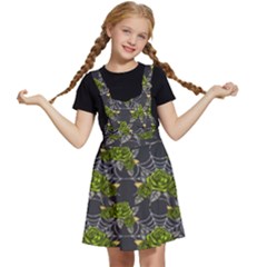 Halloween - Green Roses On Spider Web  Kids  Apron Dress by ConteMonfrey