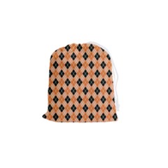 Halloween Inspired Black Orange Diagonal Plaids Drawstring Pouch (small) by ConteMonfrey