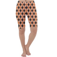 Halloween Inspired Black Orange Diagonal Plaids Cropped Leggings  by ConteMonfrey