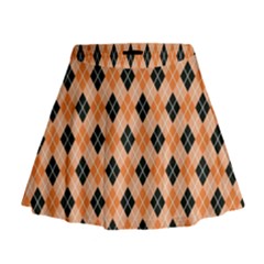 Halloween Inspired Black Orange Diagonal Plaids Mini Flare Skirt by ConteMonfrey