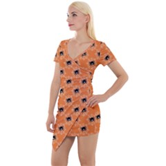 Halloween Black Orange Spiders Short Sleeve Asymmetric Mini Dress by ConteMonfrey