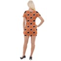 Halloween Black Orange Spiders Short Sleeve Asymmetric Mini Dress View2