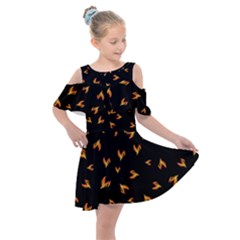 Pattern Flame Black Background Kids  Shoulder Cutout Chiffon Dress by Ravend