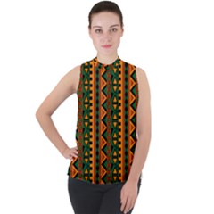 African Pattern Texture Mock Neck Chiffon Sleeveless Top by Ravend