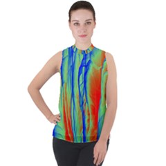 Pattern Design Decorative Art Mock Neck Chiffon Sleeveless Top by Ravend