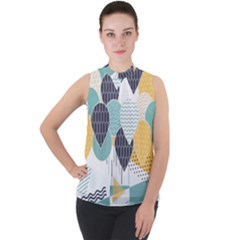 Abstract Balloon Pattern Decoration Mock Neck Chiffon Sleeveless Top by Ravend