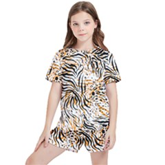 Tiger Pattern Background Kids  Tee And Sports Shorts Set by danenraven