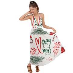 Merry Xmas Seamless Christmas Pattern Backless Maxi Beach Dress by danenraven