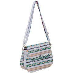 Pattern Colored Line Watercolor Painting Blue Color Splash Saddle Handbag by danenraven