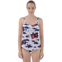 Blue And White Pottery Pattern Twist Front Tankini Set by danenraven