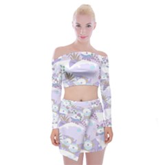 Purple Japanese Pattern Texture Violet Textile Off Shoulder Top With Mini Skirt Set by danenraven