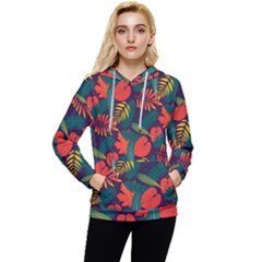 Leaves Pattern Wallpaper Seamless Women s Lightweight Drawstring Hoodie by Wegoenart
