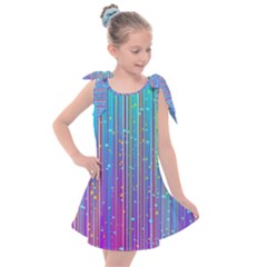 Blue Magenta Speckles Line Kids  Tie Up Tunic Dress by Wegoenart