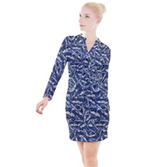 Butterflies Motif Collage Pattern Button Long Sleeve Dress by dflcprintsclothing