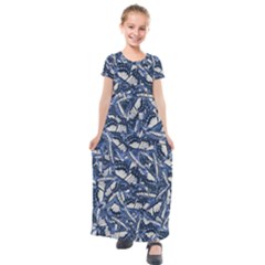 Butterflies Motif Collage Pattern Kids  Short Sleeve Maxi Dress by dflcprintsclothing