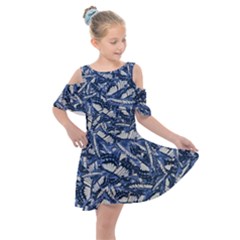 Butterflies Motif Collage Pattern Kids  Shoulder Cutout Chiffon Dress by dflcprintsclothing