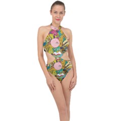 Cartoon Wallpapers Halter Side Cut Swimsuit by Jancukart