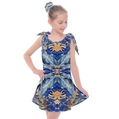 Cobalt On Gold Kids  Tie Up Tunic Dress by kaleidomarblingart