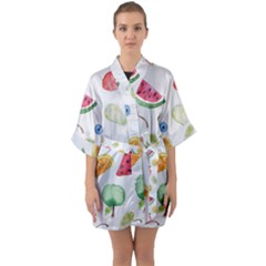 Fruit Summer Vitamin Watercolor Half Sleeve Satin Kimono  by Wegoenart