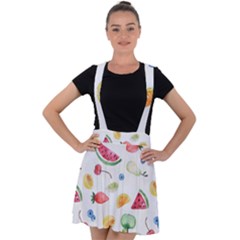 Fruit Summer Vitamin Watercolor Velvet Suspender Skater Skirt by Wegoenart