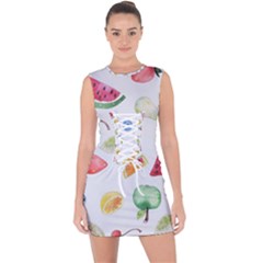Fruit Summer Vitamin Watercolor Lace Up Front Bodycon Dress by Wegoenart