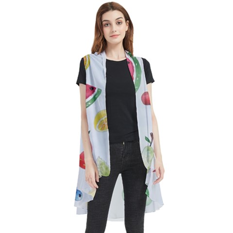 Fruit Summer Vitamin Watercolor Sleeveless Chiffon Waistcoat Shirt by Wegoenart