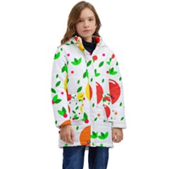 Pattern Fruit Fruits Orange Green Kid s Hooded Longline Puffer Jacket by Wegoenart