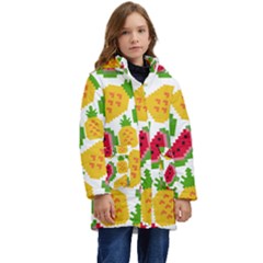 Watermelon Pattern Fruit Summer Kid s Hooded Longline Puffer Jacket by Wegoenart