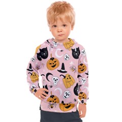 Pumpkin Cat Pattern Skull Kids  Hooded Pullover by Wegoenart