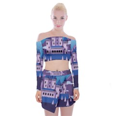 Illustration Castle Mountain Tower Sky Off Shoulder Top With Mini Skirt Set by danenraven