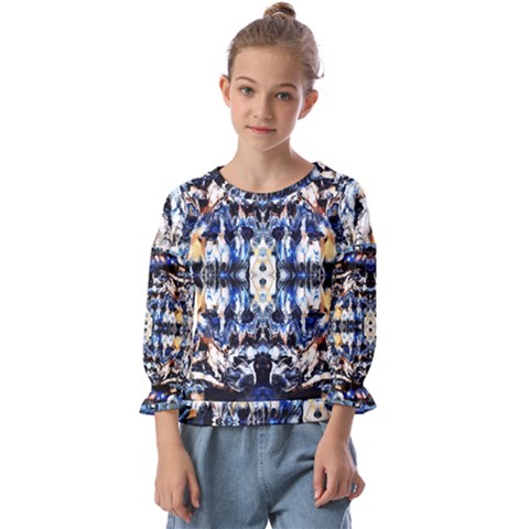 Cobalt Symmetry Kids  Cuff Sleeve Top by kaleidomarblingart