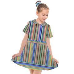 Abstract Stripe Pattern Rainbow Kids  Short Sleeve Shirt Dress by Wegoenart