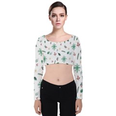 Christmass Theme Velvet Long Sleeve Crop Top by artworkshop