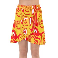 Red-yellow Wrap Front Skirt by nateshop